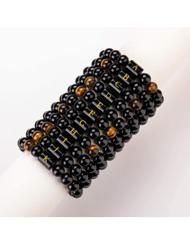 Pulsera de Iniciales para Hombres con Piedras Naturales 10mm