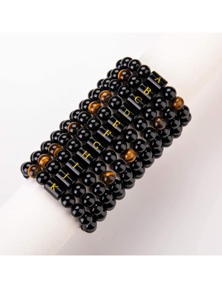 Pulsera de Iniciales para Hombres con Piedras Naturales 10mm