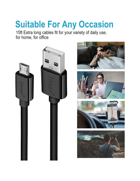 Cable Micro USB DEEGO 4.57m Carga Rápida Compatible PS4