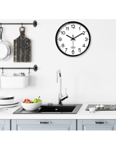 Reloj de Pared Analógico XFM 20 cm Negro Silencioso