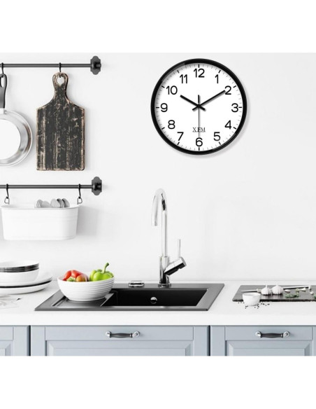 Reloj de Pared Analógico XFM 20 cm Negro Silencioso