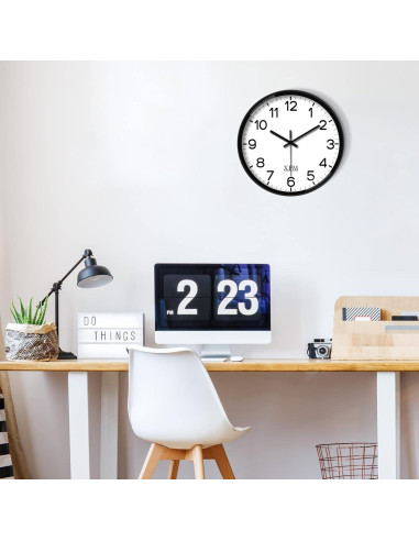 Reloj de Pared Analógico XFM 20 cm Negro Silencioso