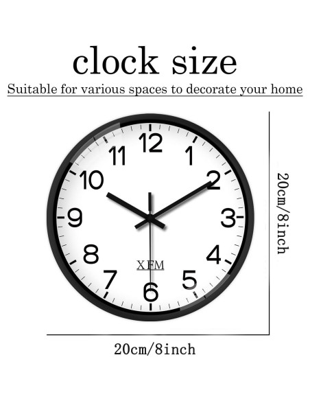 Reloj de Pared Analógico XFM 20 cm Negro Silencioso