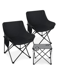 Leonyo 2 Sillas de Camping Plegables y Mesa Portátil Negra