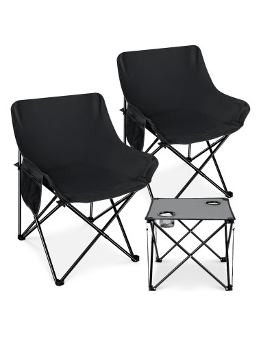 Leonyo 2 Sillas de Camping Plegables y Mesa Portátil Negra