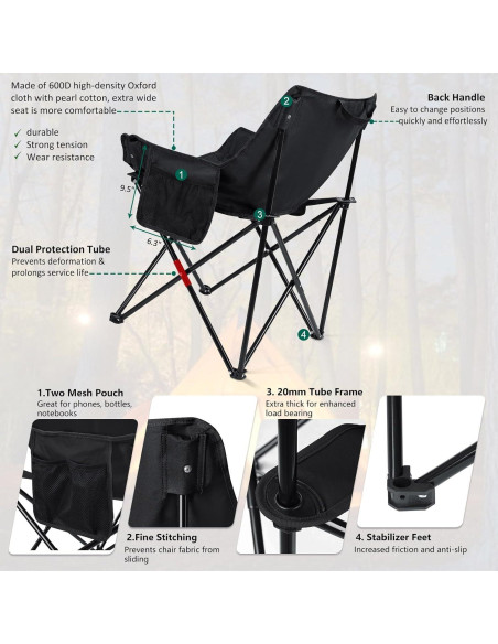 Leonyo 2 Sillas de Camping Plegables y Mesa Portátil Negra