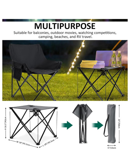Leonyo 2 Sillas de Camping Plegables y Mesa Portátil Negra