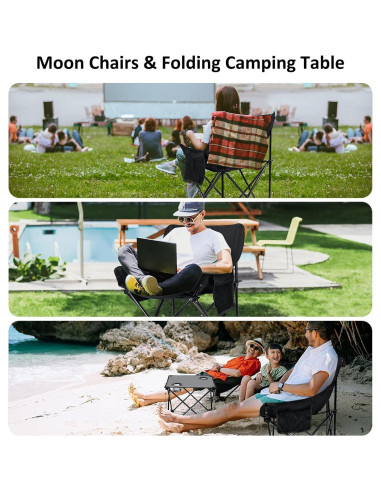 Leonyo 2 Sillas de Camping Plegables y Mesa Portátil Negra