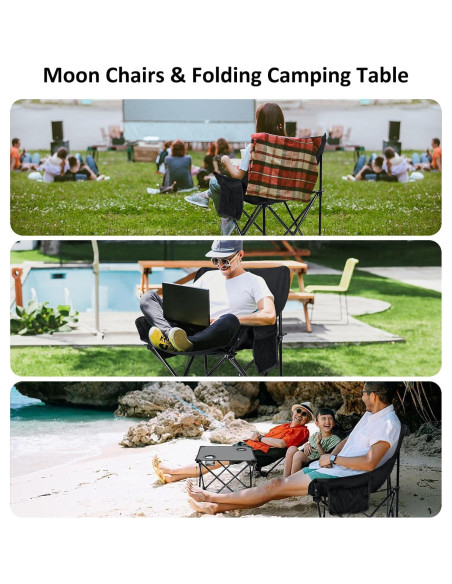 Leonyo 2 Sillas de Camping Plegables y Mesa Portátil Negra