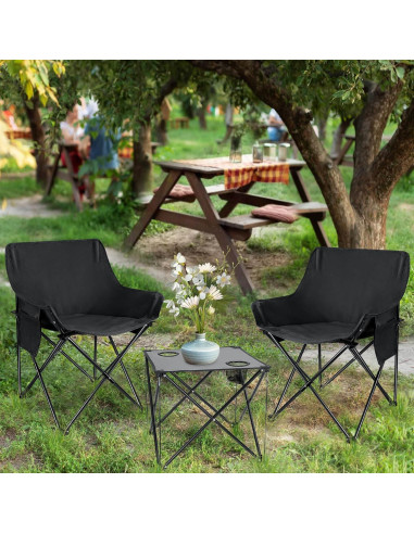 Leonyo 2 Sillas de Camping Plegables y Mesa Portátil Negra