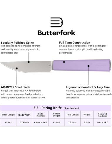 Cuchillo de Pelar Butterfork 3.5" Acero AR-RPM9 Ergonómico