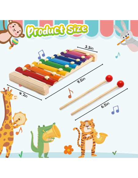 Xilófono Musical de Madera LovesTown, 8 Teclas Arcoíris, Educativo