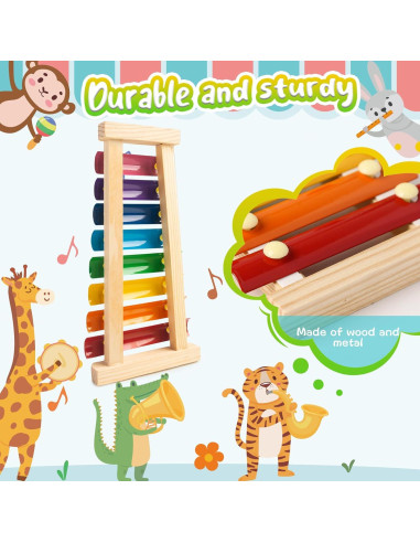Xilófono Musical de Madera LovesTown, 8 Teclas Arcoíris, Educativo