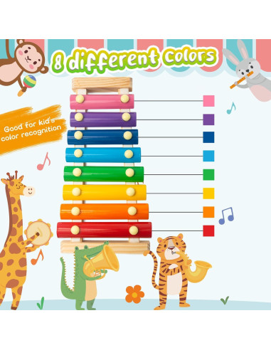 Xilófono Musical de Madera LovesTown, 8 Teclas Arcoíris, Educativo