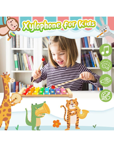 Xilófono Musical de Madera LovesTown, 8 Teclas Arcoíris, Educativo