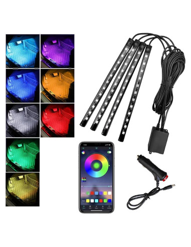 Luces LED de Interior para Auto Povtii, 4 Tiras Multicolor