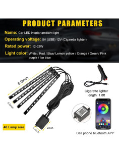 Luces LED de Interior para Auto Povtii, 4 Tiras Multicolor 2