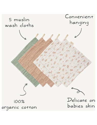 Toallas de Muselina de Algodón Orgánico Mushie - Paquete de 5