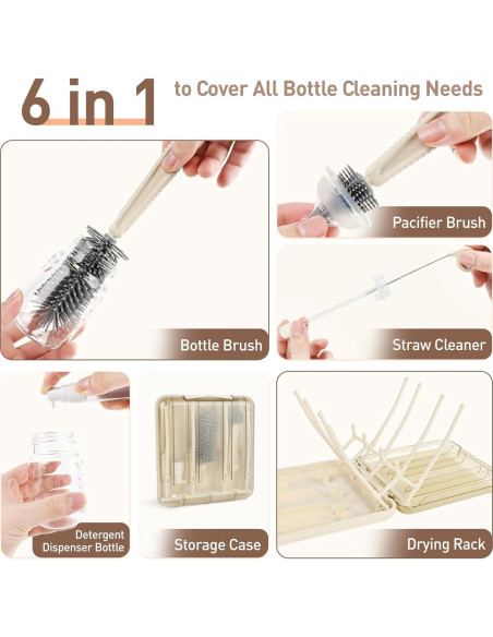 Juego de Cepillos para Biberones FXXQHT 6 en 1 Portátil Juego de Cepillos para Biberones FXXQHT 6 en 1 Portátil