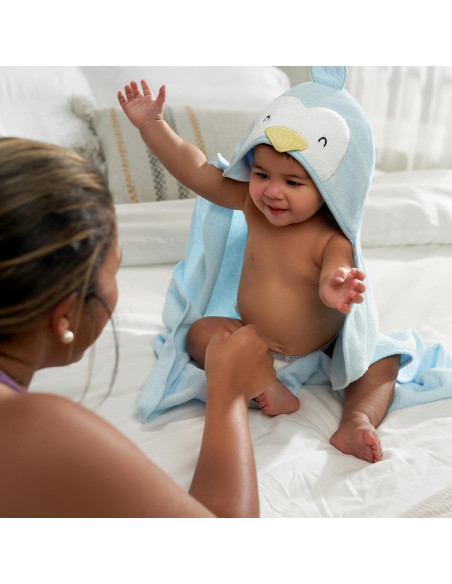 Conjunto de Toalla con Capucha Gerber Pingüino Azul 4 Piezas