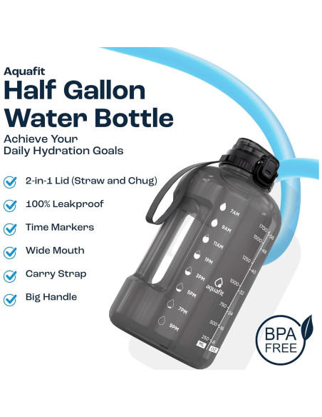 Botella de Agua AQUAFIT 1.81L con Marcador de Tiempo y Asa