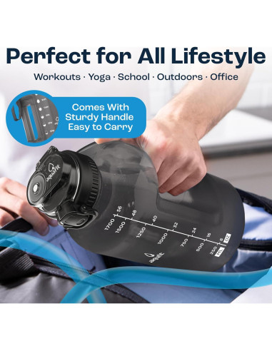 Botella de Agua AQUAFIT 1.81L con Marcador de Tiempo y Asa