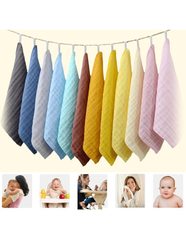 Paños de Baño MUKIN de Algodón Multicolor - 12 Piezas 30.5x30.5 cm
