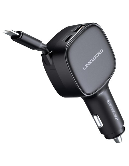 Cargador de Coche LINKWOW 84W USB-C Retráctil con Cable