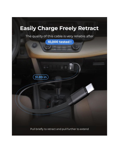 Cargador de Coche LINKWOW 84W USB-C Retráctil con Cable