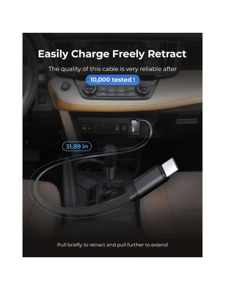 Cargador de Coche LINKWOW 84W USB-C Retráctil con Cable