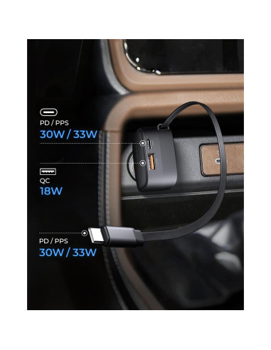 Cargador de Coche LINKWOW 84W USB-C Retráctil con Cable