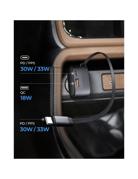 Cargador de Coche LINKWOW 84W USB-C Retráctil con Cable
