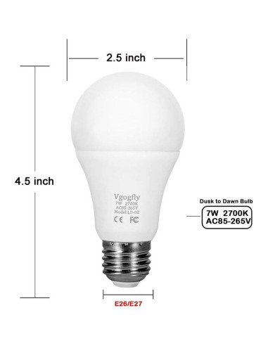 Bombilla Vgogfly Dusk a Dawn Blanca Cálida E26 1 Cuenta