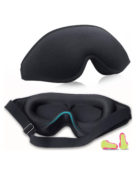 Máscara de Ojos 3D IAOVENN Negra Ajustable para Dormir