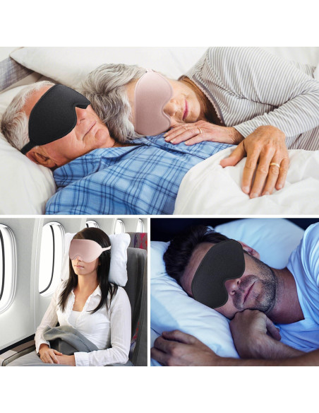 Máscara de Ojos 3D IAOVENN Negra Ajustable para Dormir