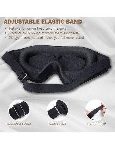 Máscara de Ojos 3D IAOVENN Negra Ajustable para Dormir