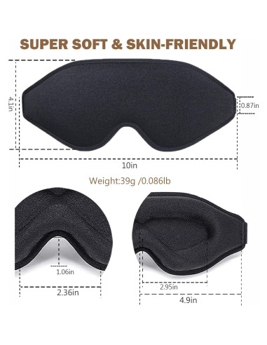 Máscara de Ojos 3D IAOVENN Negra Ajustable para Dormir