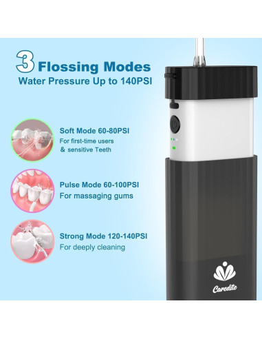 Irrigador Oral Portátil Caredite MS18 Negro, Recargable IPX7