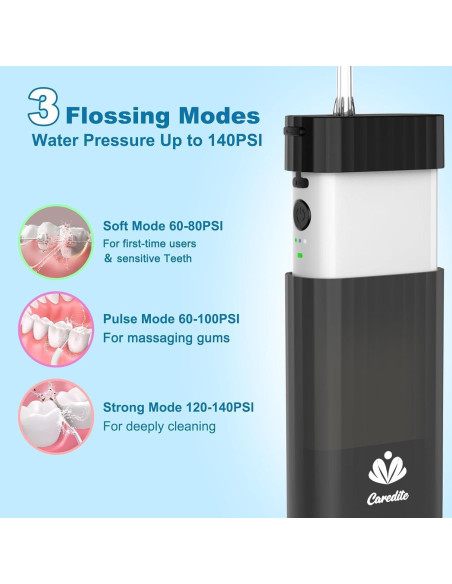 Irrigador Oral Portátil Caredite MS18 Negro, Recargable IPX7