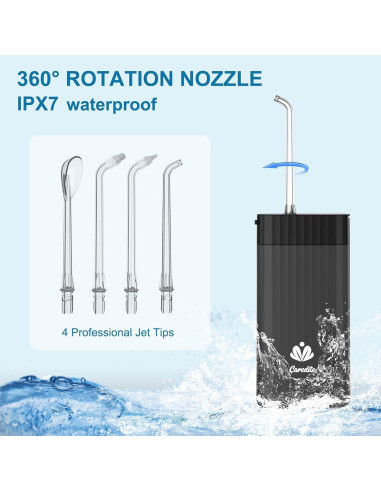 Irrigador Oral Portátil Caredite MS18 Negro, Recargable IPX7