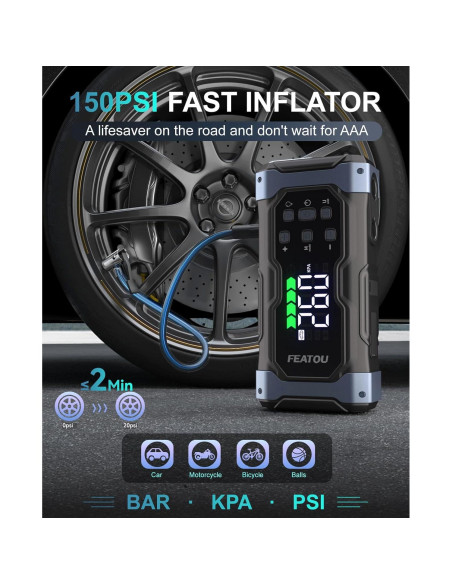 Arrancador de Salto 9000A Featou V8 con Compresor 12V