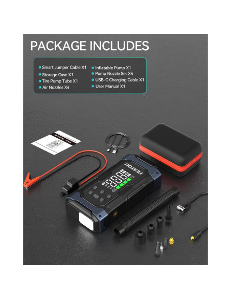 Arrancador de Salto 9000A Featou V8 con Compresor 12V