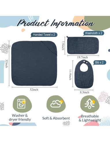 Juego de 6 Toallas de Baño Hahafelt Algodón Muselina Bebé