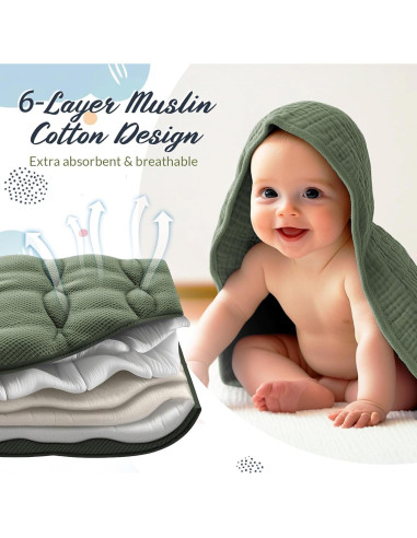 Juego de 6 Toallas de Baño Hahafelt Algodón Muselina Bebé
