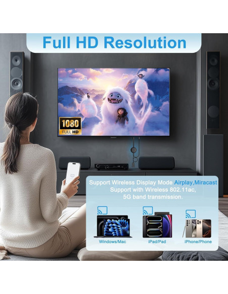 Adaptador HDMI Inalámbrico 4K Dongle Negro - Espejo Pantalla