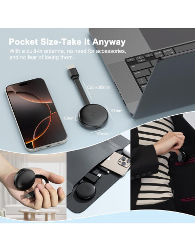 Adaptador HDMI Inalámbrico 4K Dongle Negro - Espejo Pantalla