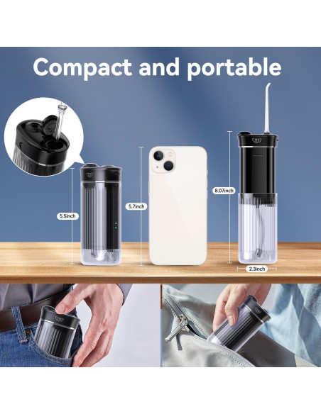 Irrigador Oral Portátil JTF F200 con Hilo Dental Telescópico