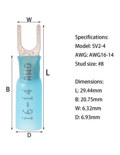 Kit 100 Conectores de Horquilla Termoretráctiles Teansic AWG16-14 2