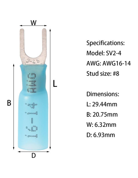 Kit 100 Conectores de Horquilla Termoretráctiles Teansic AWG16-14 Kit 100 Conectores de Horquilla Termoretráctiles Teansic AWG16-14