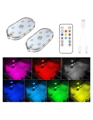 Luces LED Ambientales Zosppei 7 Colores para Coche 2 PCS